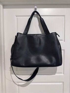 A New Day Black Faux Leather Laptop Tote Work Bag Crossbody Shoulder Purse